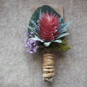 Scottish Thistle Boutonniere, Buttonhole, Highland Games/ Cranberry Pink Thistel, Highlander, Scottish Wedding