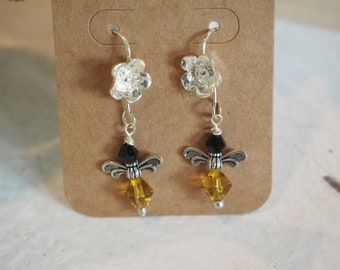 Swarovski Crystal and Silver Bee Earrings earrings