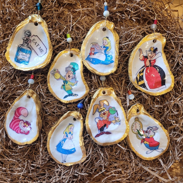 8 Alice in Wonderland Oyster Shell Ornaments