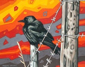 Bird Art Print, 8" x 8" - Crow at Sunset