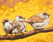 Bird Art Print, 8" x 8" - Three Sparrows