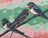Bird Art Print, 8" x 8" - Barn Swallows