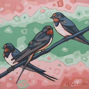 Bird Art Print 8 x 8 Barn Swallows image 1