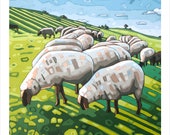 Sheep - Art Print, 8" x 8" "The Flock"