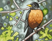 Bird Art Print, 8" x 8" - Robin