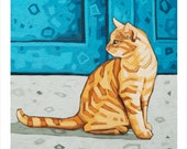 Cat - Art Print, 8" x 8" "The Blue Door"