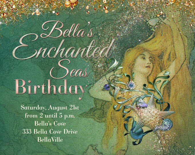 Under the Sea Mermaid Invitations, Mermaid Pool Party, Mermaid Shower Invitation, Mermaid Sea Theme Birthday Party Invitation, Mis Quince
