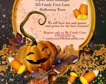 Halloween Pumpkin Carving Candy Corn Invitations Halloween Party Invitations