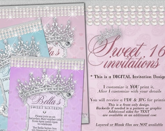 diamond and pearl invitation birthday sweet 16 invitation etsy