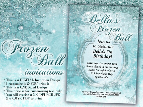 frozen party winter snowflake ball invitation winter party etsy