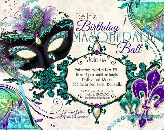 Masquerade Party Invitation, Mardi Gras Party, Party Invitations, Masquerade Invitations