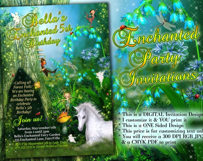 Unicorn Party, Fairy Forest Unicorn Birthday Party, Woodland Fairy Birthday Invitations, Fairy Unicorn Party, Unicorn Fairy Invitations