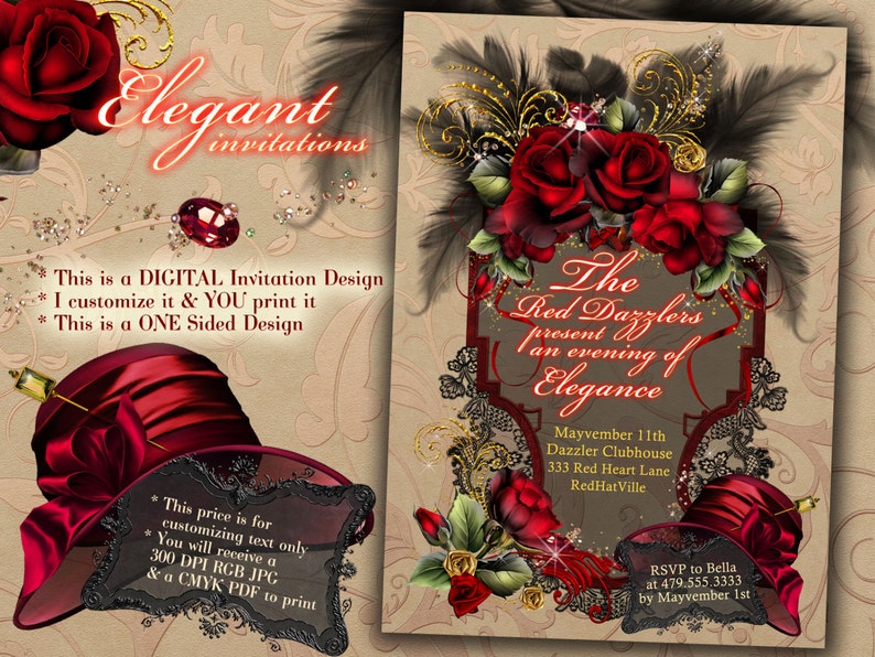 Party Invitations Red Hat Dinner Invite Las