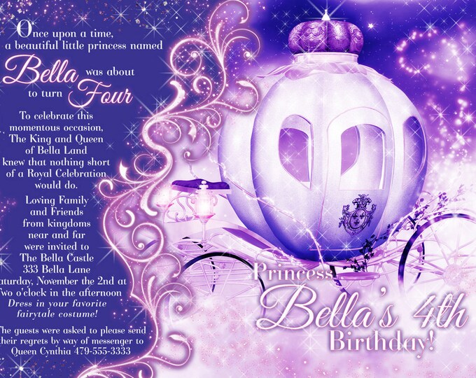 Princess Party Invitation, Birthday Party Invitations, Princess Carriage Invitation