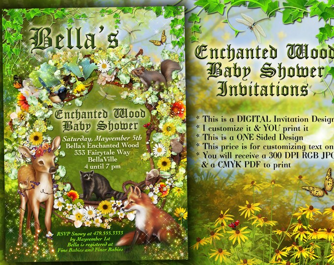 Enchanted Forest Shower, Baby Shower Invitation, Forest Theme Party Invitation, Birthday Invites