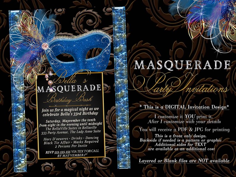 Masquerade Party Invitation Quinceanera Carnival Masquerade Etsy