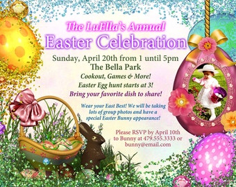 Easter Photo Card, Easter Egg Hunt Party, Easter Sunday Card, Egg Hunt Invitations, East Card with Photo