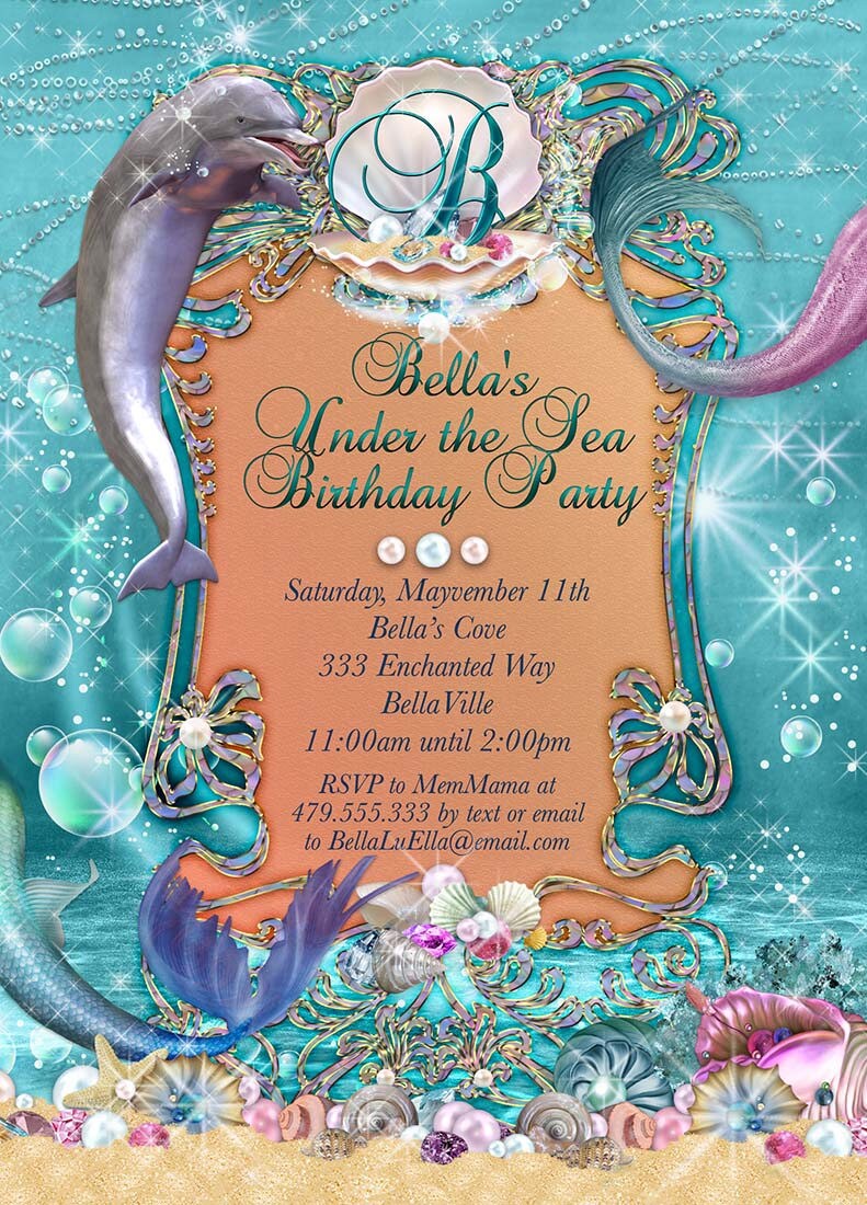 Dolphin Under the Sea Party Invitations, Under the Sea Birthday