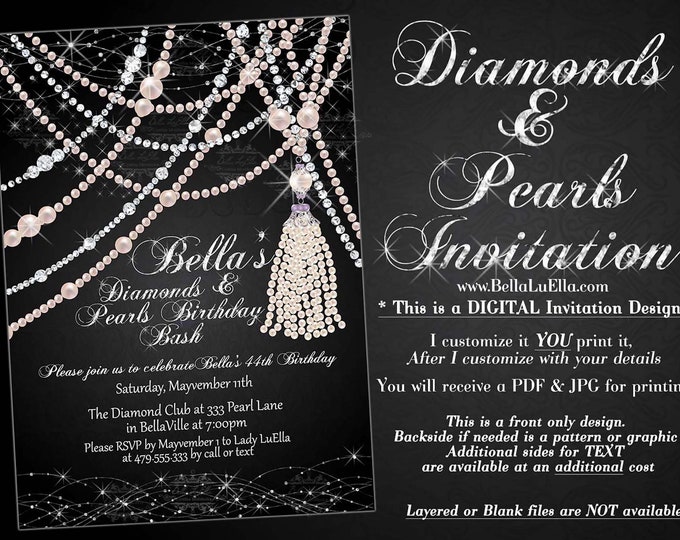 Diamond and Pearl Invitation, Sweet 16 Invitation, Quinceanera, Bling Party Invitations, Diamonds and Pearls Anniversary Dinner, Bling Diva