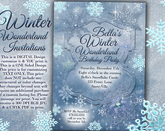 Winter Wonderland Party, Winter Snowflake Invitation, Winter Party Invitation, Snowflake Invitation, Christmas Party Invitation