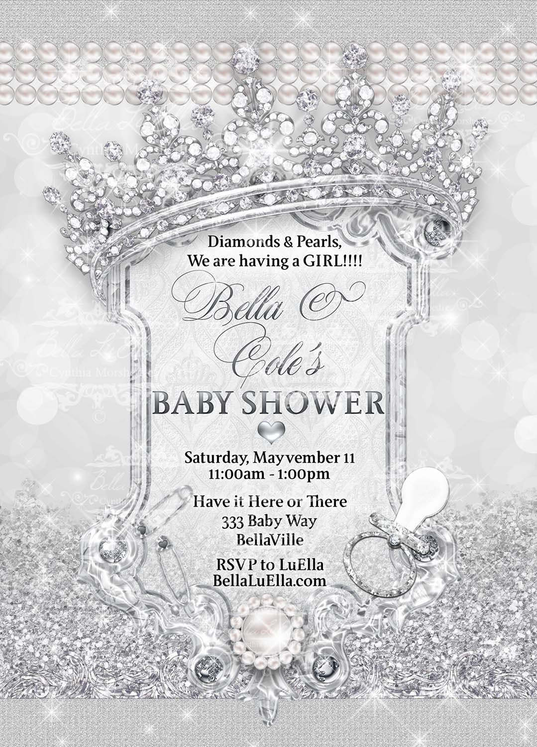 diamonds and pearls baby shower invitations