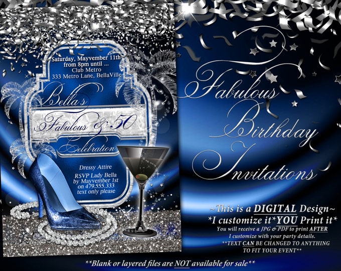 Fabulous and Fifty Party Invitations, Diva Birthday, Birthday Invitations, Fabulous and Forty, Girls Night Out Invites