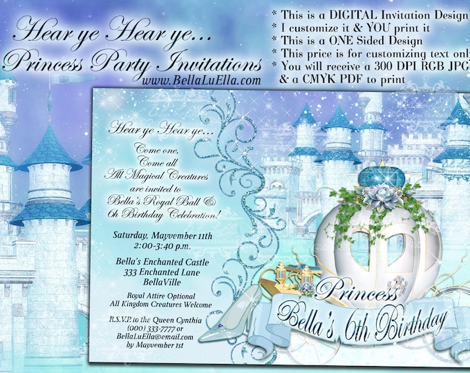 Cinderella Party, Princess Party Invitation, Princess Birthday,  Royal Birthday Invitation, Mis Quince Anos, Cinderella Castle Carriage
