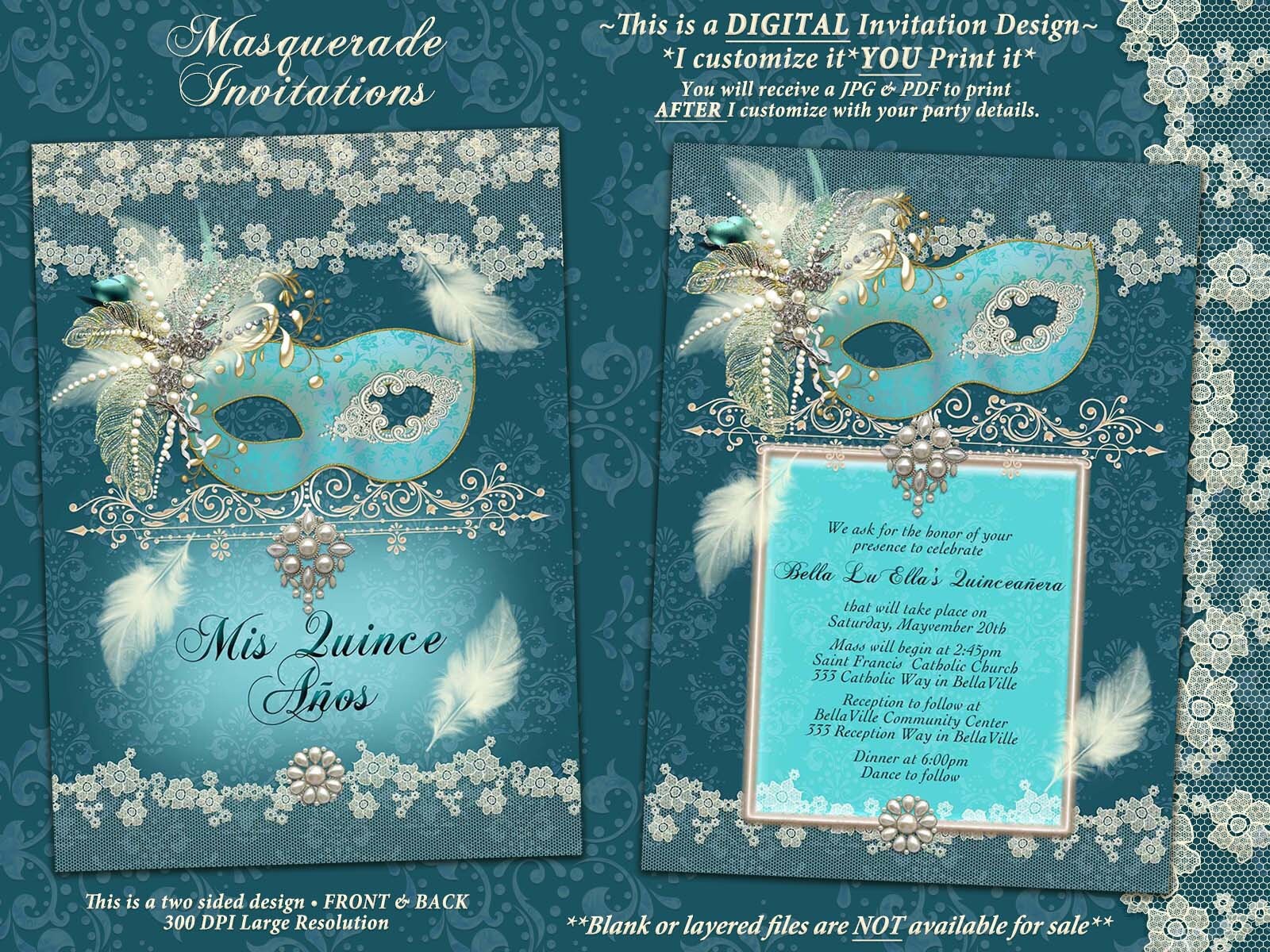 Masquerade Party Invitation, Mardi Gras Party, Mis Quince Anos Mascarda