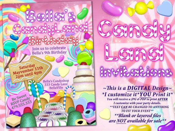 Candyland Birthday Party Invitation Candy Land Party Etsy
