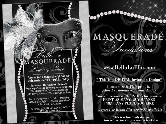 Masquerade Party Invitation Black White Ball Invitation Mis Etsy Masquerade Party Invitation Black White Ball Invitation Mis Etsy