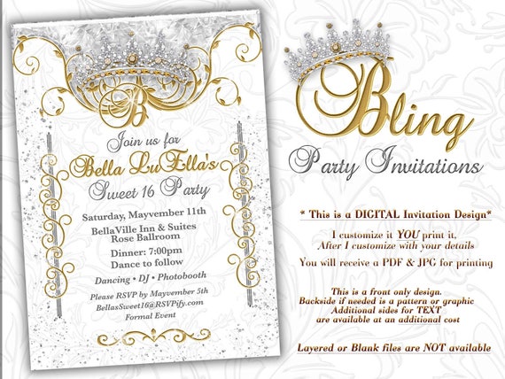 Bling Diamond Party Invitations Quinceanera Invitation Party Etsy