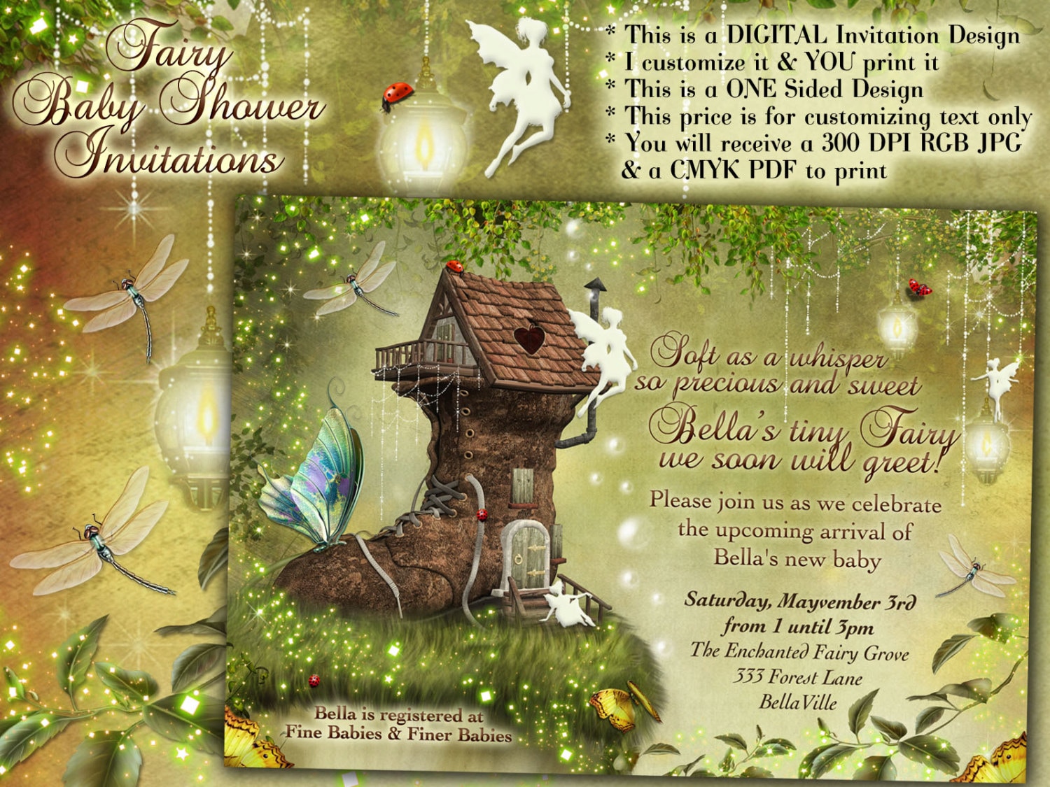 Fairy Baby Shower Invitation Fairy Party Fairy Invitations Etsy