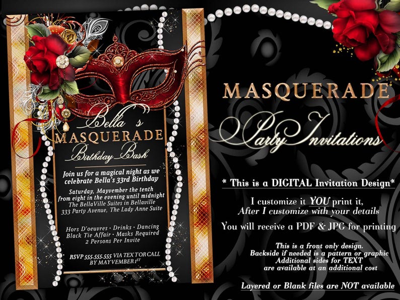Masquerade Party Invitation Mardi Gras Party Mis Quince Etsy
