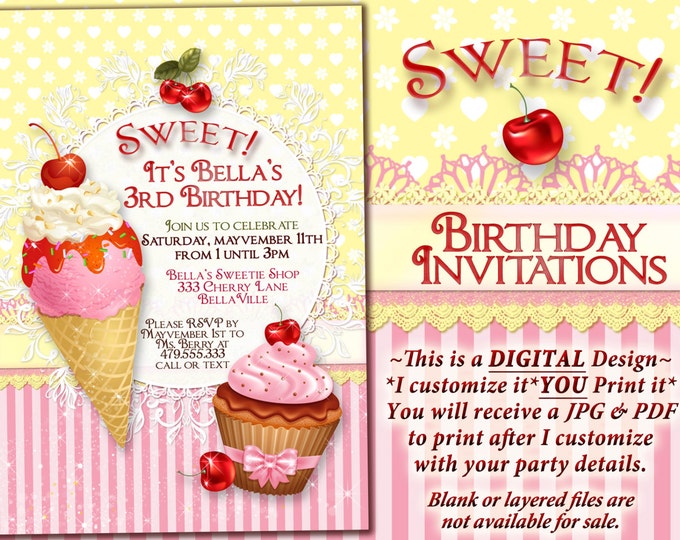 Ice Cream Cake Birthday Party Invitation, Birthday Party Invitations, Sweeties Party, Party Invitations, Summer Ice Cream Social