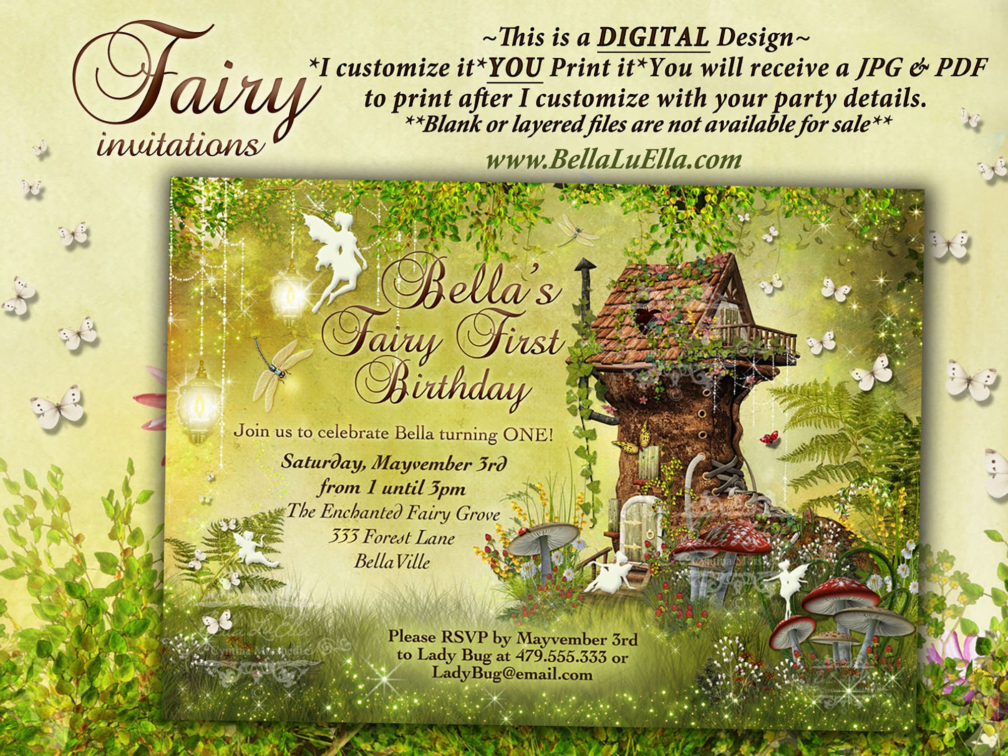 Fairy Garden Party Invitation, Fairy Invitations, Birthday Invitations