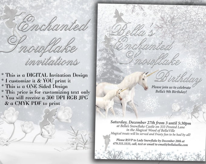 Snowflake Unicorn Party Invitation, Snowflake Fairy Unicorn Party, Winter Unicorn Party Invite