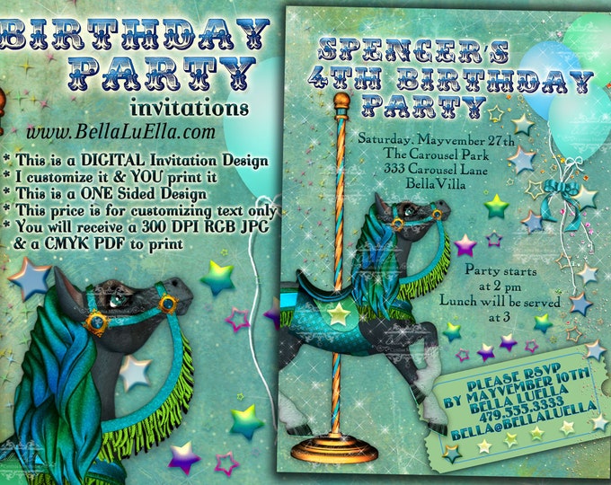 Carousel Horse Birthday Invitations, Birthday Party Invitations, Carousel Party