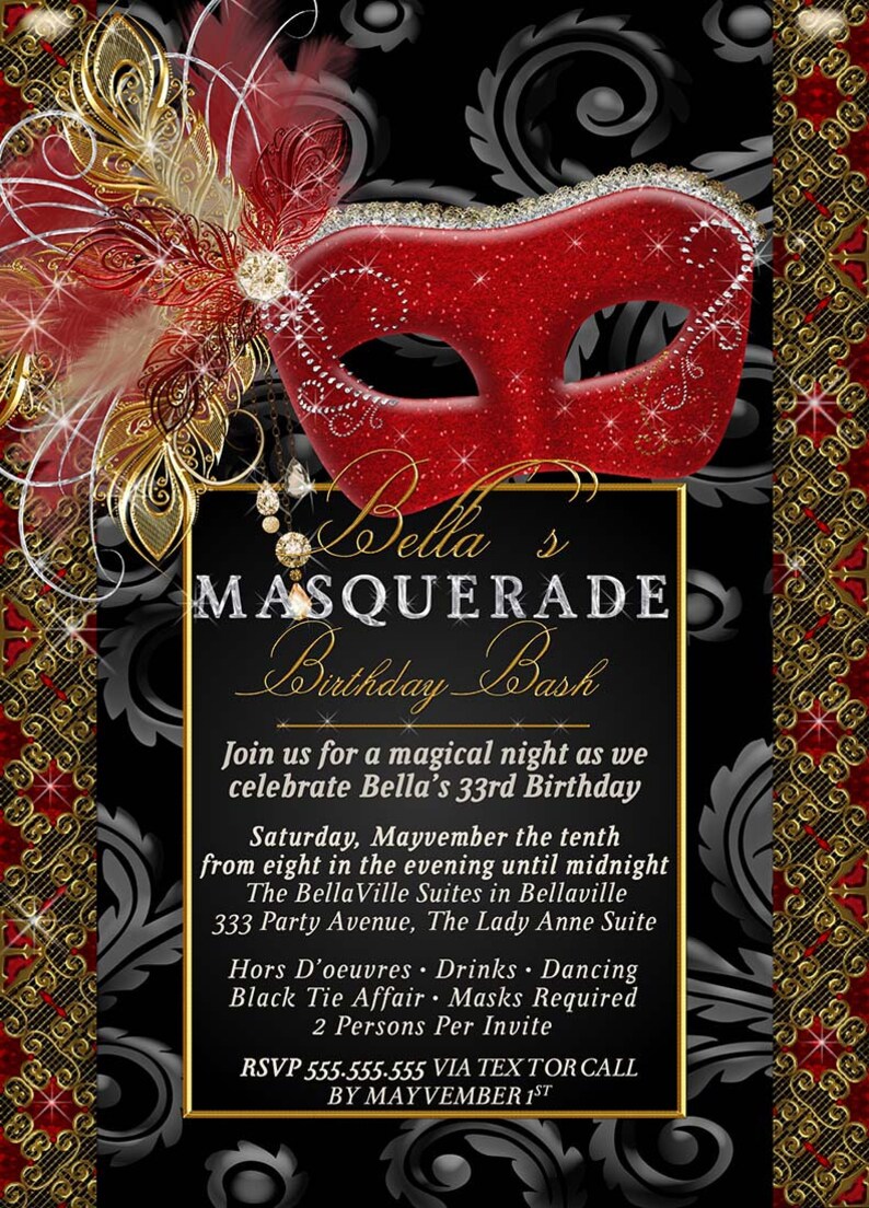 Masquerade Party Invitation Mardi Gras Party Mis Quince Etsy