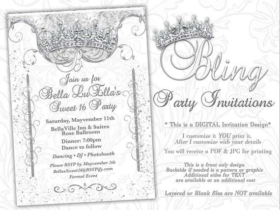 Bling Diamond Party Invitations Quinceanera Invitation Party Etsy