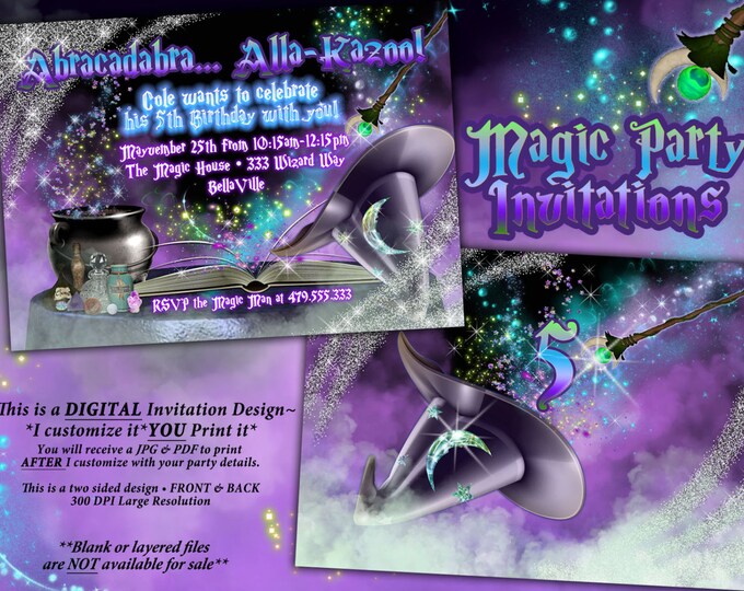 Wizard Magic Show Invitation, Wizard Party, Wizard Birthday Magic Party, Wizard Birthday Party