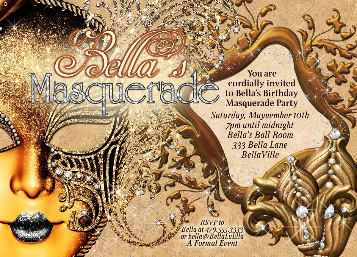 Masquerade Party Invitation, Mardi Gras Party, Quinceanera Party Invitations, Sweet 16