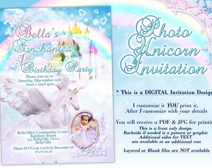 Unicorn Photo Card Invitation, Photo Card, Unicorn Party, Unicorn Birthday, Unicorn Photo Invitation