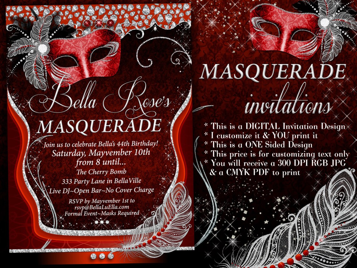 Masquerade Party Invitation Mardi Gras Party Quinceanera Etsy