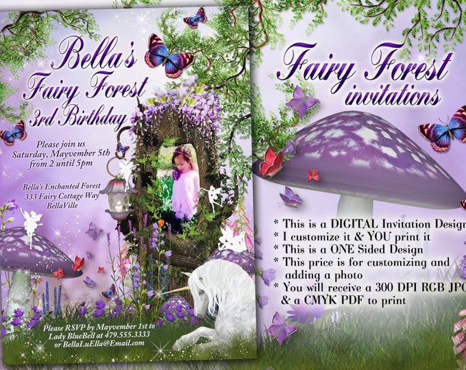Photo Birthday Card, Fairy Card, Fairy Party, Fairy Photo Birthday Card, Fairy Photo Invitation, Photo Invitation Card