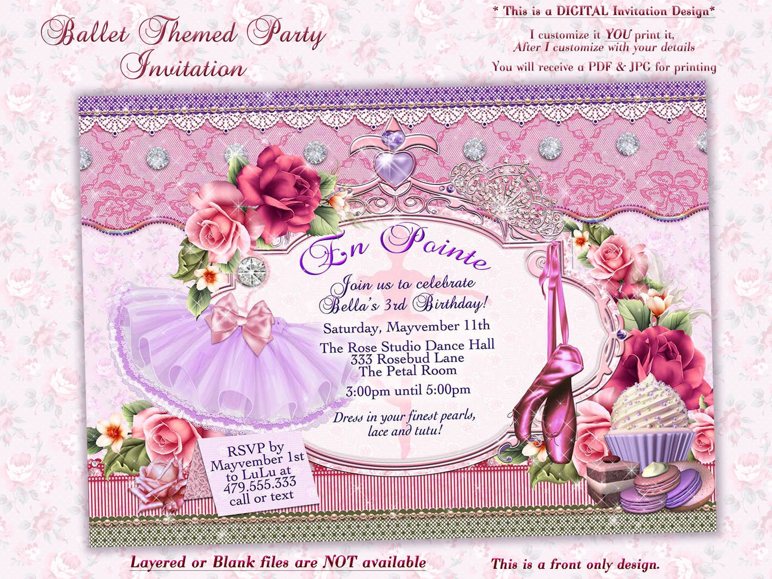 ballet birthday, ballerina birthday, birthday party invitation, ballet themed party, girls birthday party