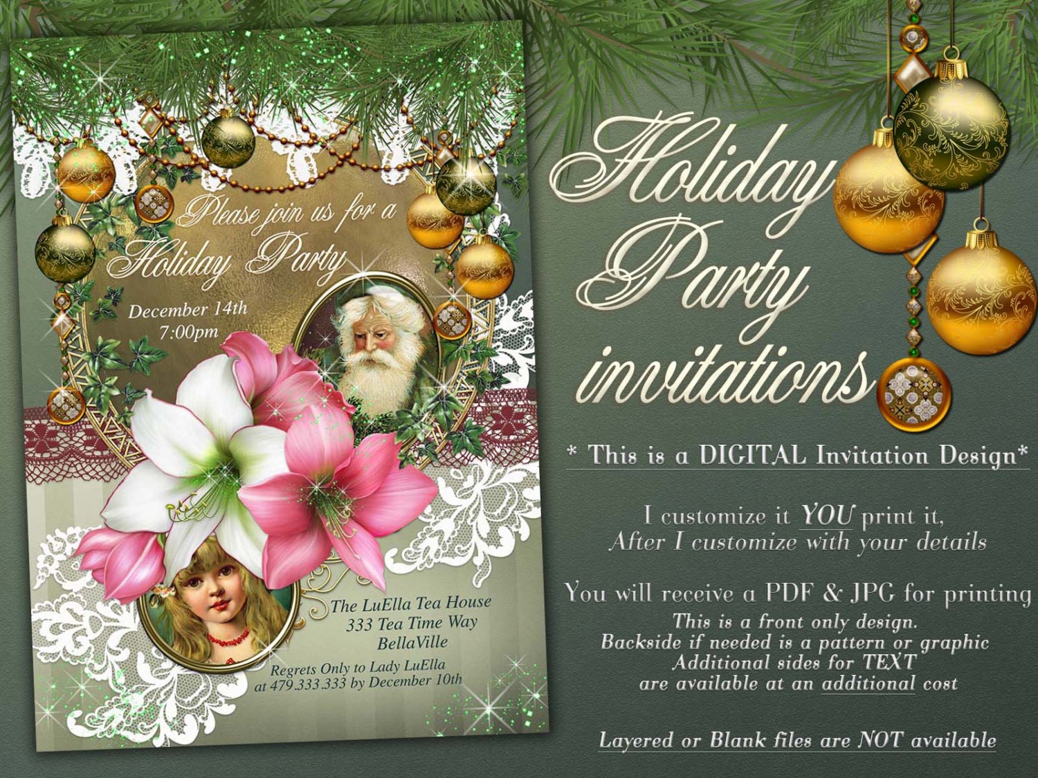 Christmas Party Invitations, Victorian Christmas Party, Victorian