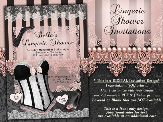 UNIQUE PERSONALIZED BRIDAL SHOWER BACHELORETTE PARTY LINGERIE INVITATIONS