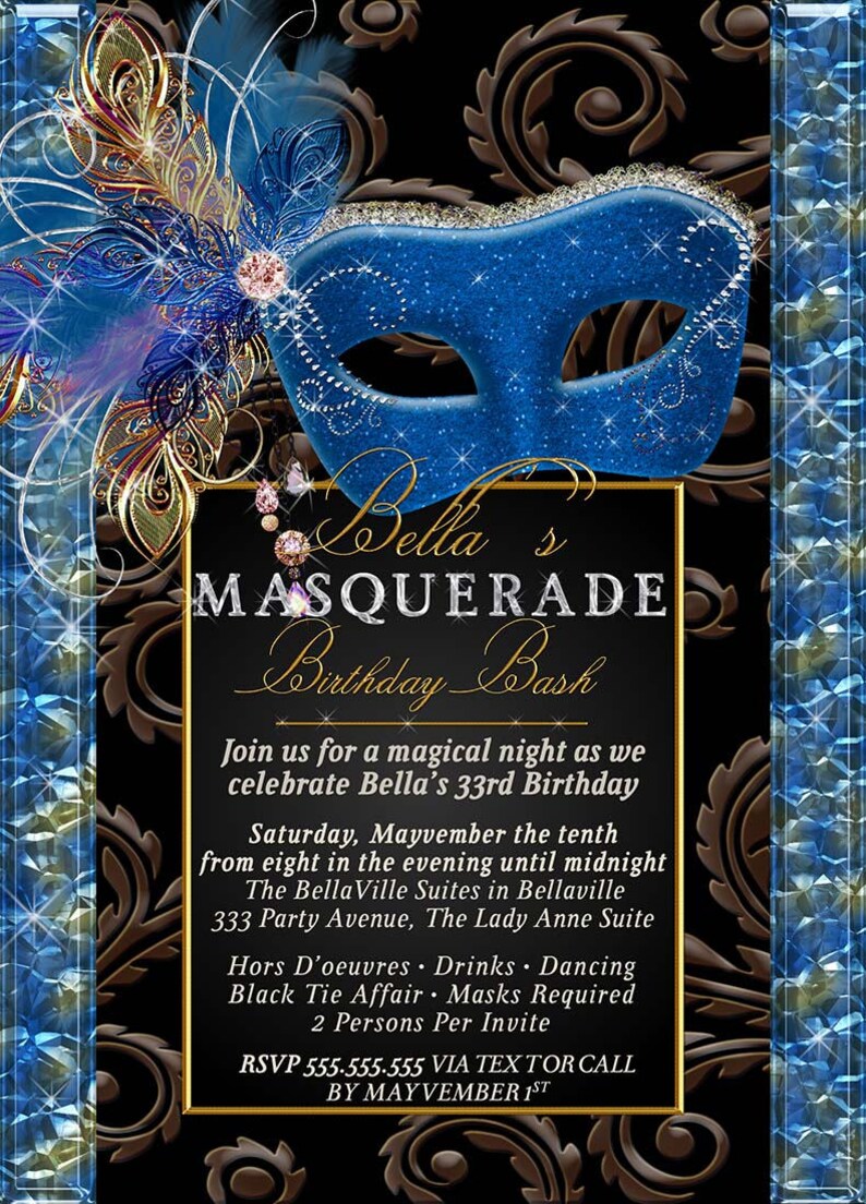 Masquerade Party Invitation Quinceanera Carnival Masquerade Etsy