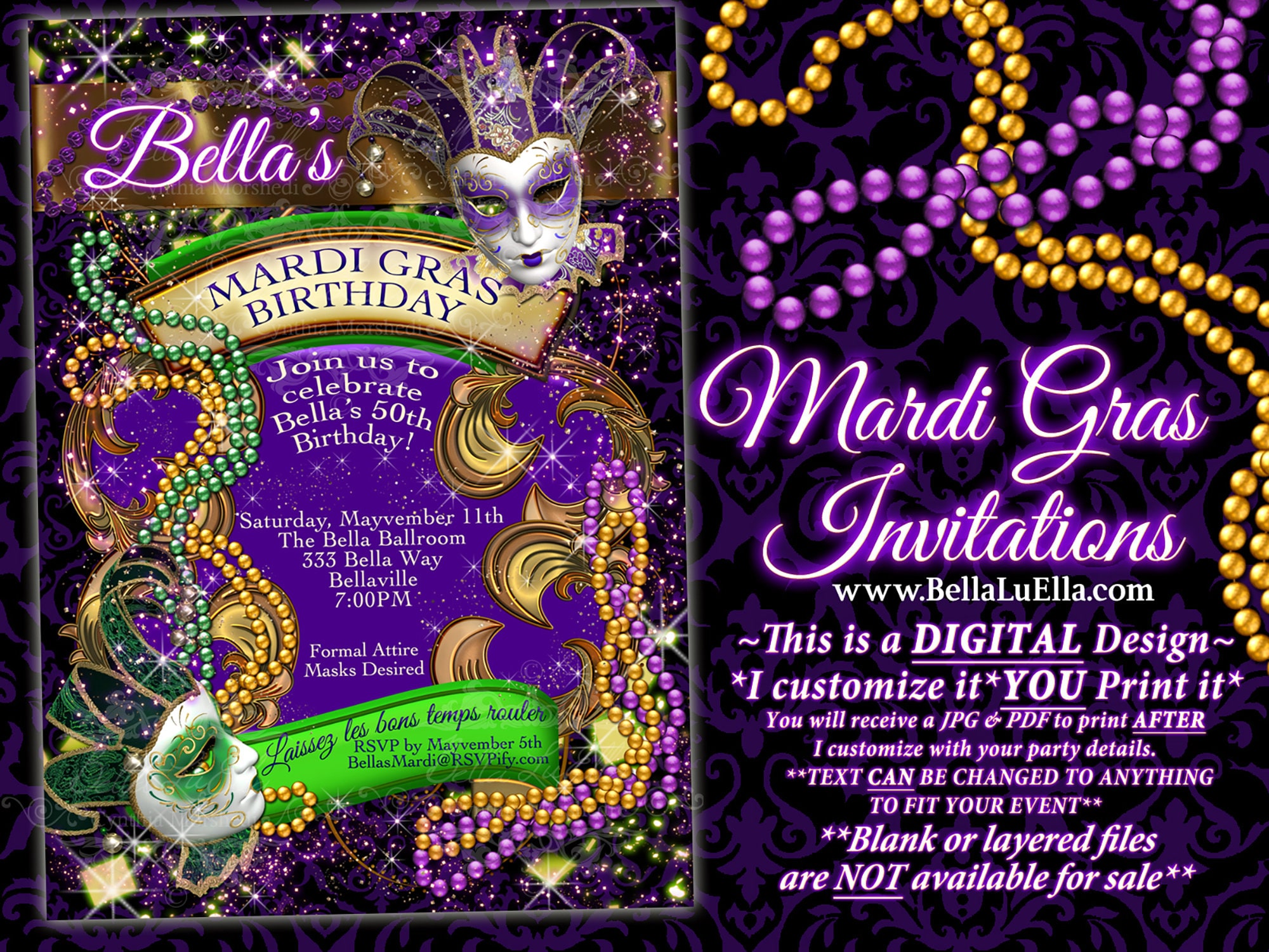 Mardi Gras Party Party Invitations Masquerade Invitations Etsy