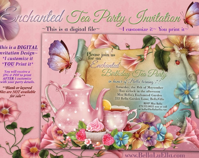 Fairy Tea Party Invitation, Birthday Tea Party, Tea Party, Garden Tea Party, Party Invitations, Girls Garden Tea Party